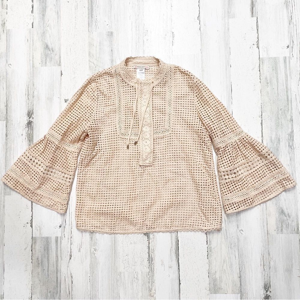 Paul & Joe Sister Perforated Crochet Top Bell Sleeves